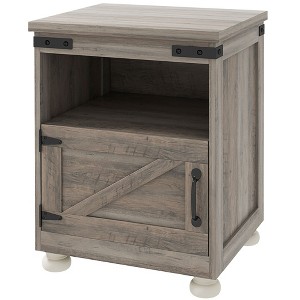 Aghana Digitals Gray Farmhouse-Modern End Table with Storage: Open Shelf, Cupboard, Pine Wood Legs - 1 of 4