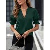 BLUEMING Womens T-Shirts Short Puff Sleeve Casual Blouses V Neck Smocked Cuff Tunic Tops Business Tops - 4 of 4