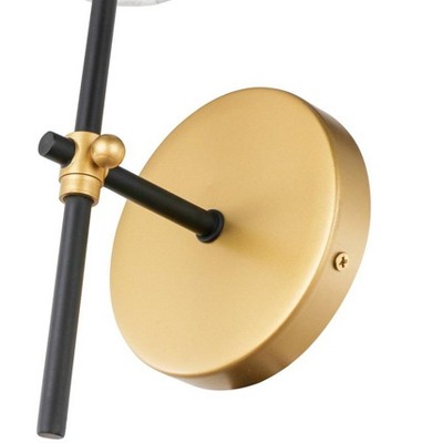 Brass and Black Wall Sconce with White Linen Shade