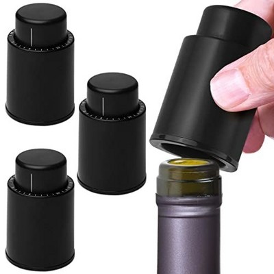 Maplefield Vacuum Wine Stoppers - Leak-Proof Vacuum Pump Wine Preserver - Resealable Wine Vacuum Stopper - Plastic - 4 Pack [Black]