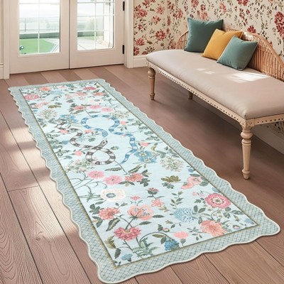 Pastoral Floral Washable Area Rug Non Slip Farmhouse Floor Cover Soft Non Shedding Indoor Rug Low Pile Foldable Carpet for Living Rom Bedroom Nursery