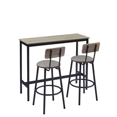 GlasFlength Dining Sets Rustic Bar Table Set with Wine Storage and Stools Simple Design for Living Room Kitchens, Gray, 43.31"*15.75"*35.41"