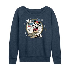 Women's - Disney - Ski With Me Lightweight French Terry Wide Neck Long Sleeve Shirt - 1 of 4