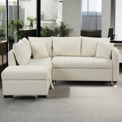Alilang 82.60 inch Modern Sectional Sofa with Reversible Chaise and Hidden Storage- Beige