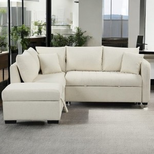 Alilang 82.60 inch Modern Sectional Sofa with Reversible Chaise and Hidden Storage- Beige - 1 of 4