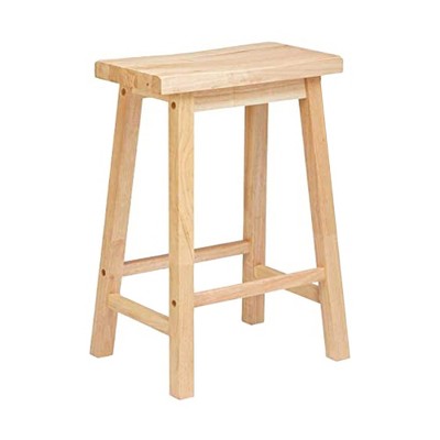 Natural Wood Backless Saddle Style Kitchen Counter Stools, 30" Tall, Set of 2