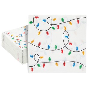Juvale 100 Pack Christmas Paper Napkins, Christmas Lights Holiday Party Supplies, 6.5 x 6.5 Inches Christmas Cocktail Napkins - 1 of 4