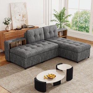121"W Upholstered Sofa Bed Modular Sofa Free-combined Sofa Couch  Chaise Lounge Sofa with 2 Storage Racks, Brown/Gray-ModernLuxe - 1 of 4