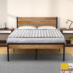 Garvee Bed Frame with Wood Headboard and Footboard, Metal Platform with Steel Slats, No Box Spring Needed, Under Bed Storage, Modern Farmhouse Style - 1 of 4