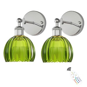 DAKAFUL Vintage Wall Lights with Tulip Glass Shade,Remote-Controlled,Decorative Wall Sconce for Bedroom/Bathroom/Living Room(Green&Silver) - 1 of 4
