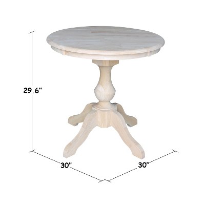 Elegant 30" Round Unfinished Rubberwood Pedestal Dining Table
