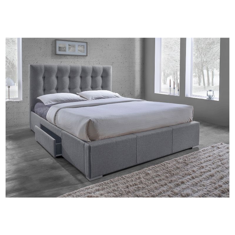 Sarter Contemporary Grid-Tufted Fabric Upholstered Storage Bed with 2-drawer - Gray (King) - Baxton Studio, 3 of 4
