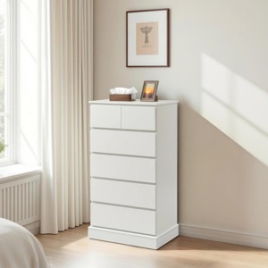 SEVOBAL Utility Storage Cabinets Modern Tall Dresser with Concealed Handles Vertical Wood Storage for Bedroom, White, 25.95"*16.54"*40.35" - 1 of 4