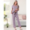 INSPIRE CHIC Women's 2 Pcs Pajamas Set Short Sleeve V Neck Pullover Top with Pants Soft Knit Sleepwear Lounge Set - 2 of 4