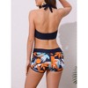 Elerevyo Women's Leaf Print Color Block Bikini Sets, Halter Top Boyshorts Bottom Swimwear Bathing Suits 1 Set - 3 of 4