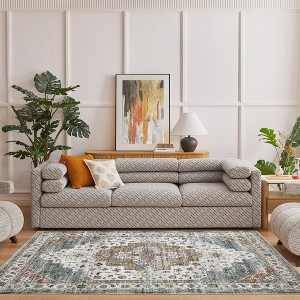 Area Rugs, Machine Washable Vintage Soft Low Pile Rugs, Oriental Accent Carpet with Non-Slip Backing,Floor Carpet for Living Room, Hallway, Laundry - 1 of 4
