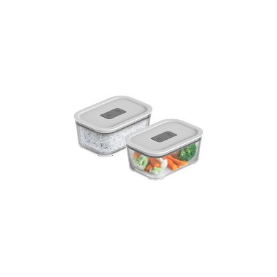 OU Glass Food Storage Container Set 4pc (set of 2) Microwave, Freezer & Dishwasher Safe, Airtight Leak Proof Lid with Microwave Valve, Stackable