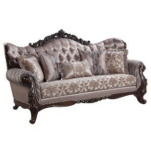Acme Furniture 92" Benbek Sofa Fabric and Antique Oak Finish: Leather Upholstery, Wood Frame, Includes Accent Pillow - 1 of 4