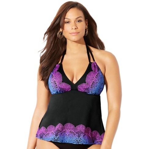 Swimsuits For All Women's Plus Size Apron Halter Tankini Top, 8 - Purple  Ombre Lace Print : Target