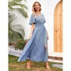 Coolmee Women Boho Floral Casual Smocked Ruffled Short Sleeve Dress Elegant V-Neck Split Maxi Dress - 4 of 4