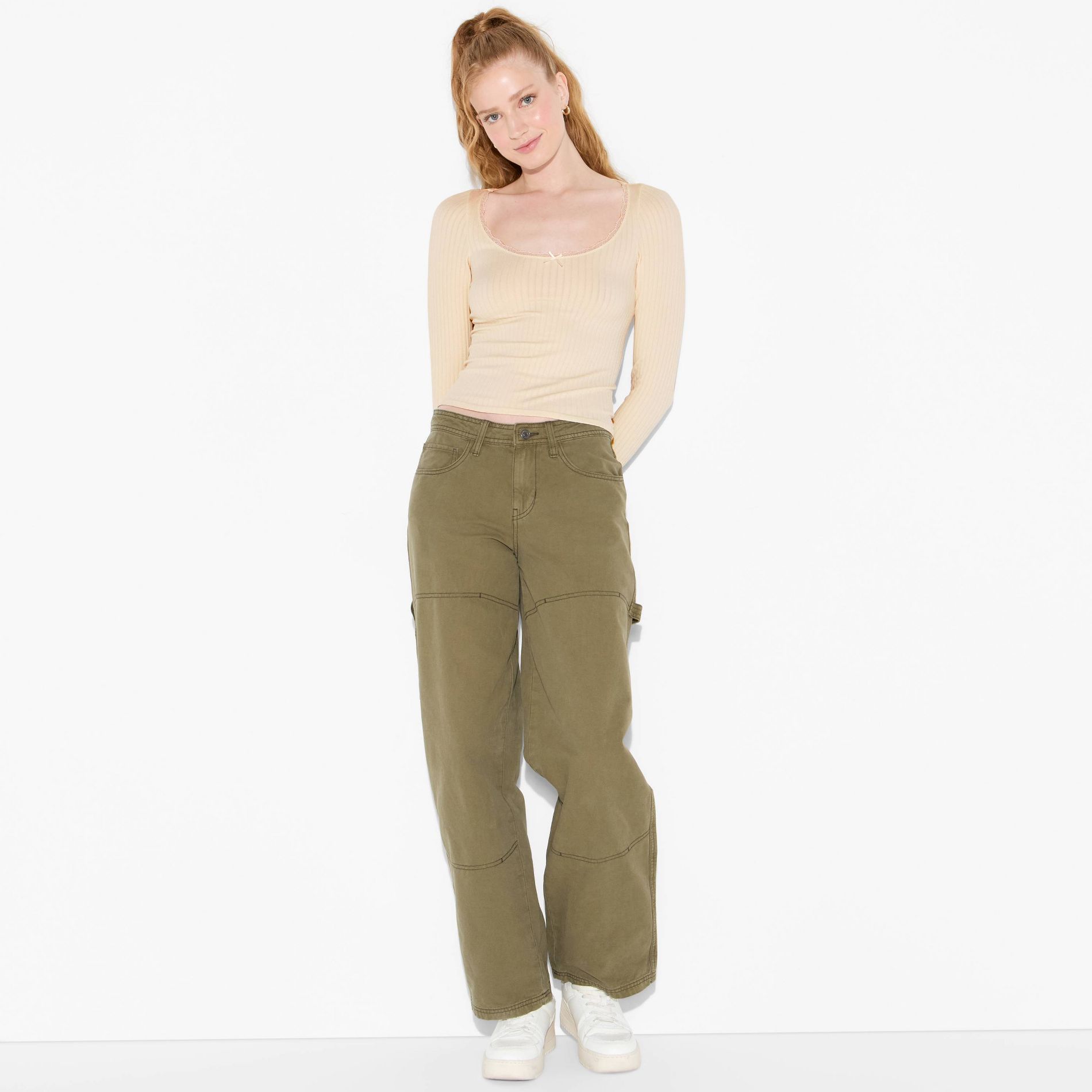 Women's Long Sleeve Seamless Square Neck Blouse - Wild Fable™ Off-White S