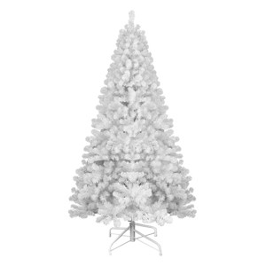 White Artificial Christmas Tree with PVC Mixed Branches, Green Accents, Fireproof Material, Hinged Foldable Design with Sturdy Pole and Base - 1 of 4