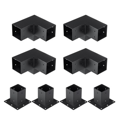 VEVOR Pergola Bracket Kit 4''x4''(Inner Size 3.6x3.6), 8pcs 3-Way Heavy Duty Corner Bracket Woodworks DIY Post Base Kit