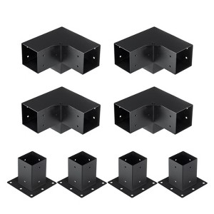 VEVOR Pergola Bracket Kit 4''x4''(Inner Size 3.6x3.6), 8pcs 3-Way Heavy Duty Corner Bracket Woodworks DIY Post Base Kit - 1 of 4