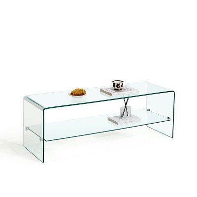 Lirago Clear Tempered Glass TV Table-Multi-Purpose Stackable Side Table for Living Room Office & Outdoor 15.7"W * 47.2"L * 17.7"H