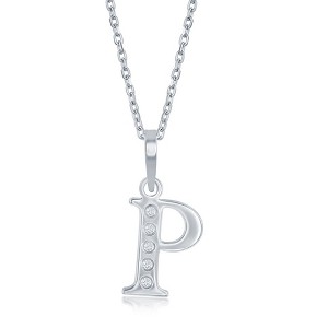 Bella Silver Sterling Silver 0.03cttw Diamond Accent Initial 18" Pendant Necklace - 1 of 2