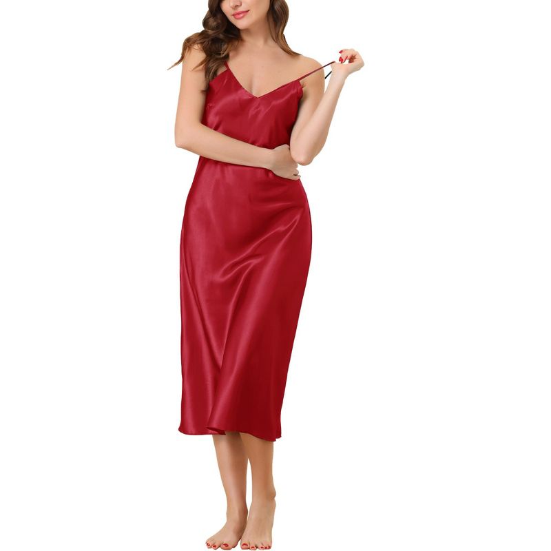 cheibear Women's V-Neck Satin Pajamas Silky Nightgowns, 1 of 6