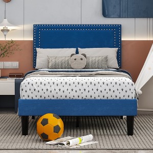 VECELO Upholstered Bed with Adjustable Headboard, Bed Frame - 1 of 4