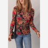 Amaryllis Women’s Mesh Floral Print Fitted Long Sleeve Lettuce Hem Sheer Stretch Top Lightweight - 3 of 4