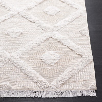 Beige and Ivory Geometric Flat Woven Synthetic Rug 5' x 7'