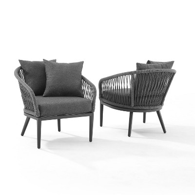 Dover 2pk Indoor/Outdoor Rope Armchairs - Charcoal/Matte Black - Crosley
