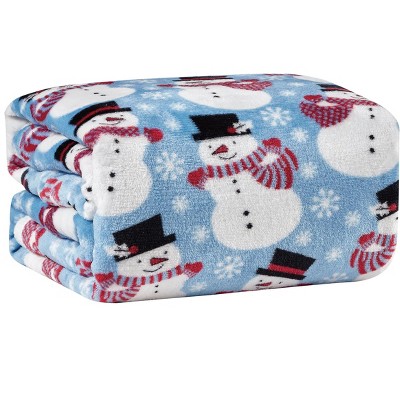 Kate Aurora Holiday Living Winter Blues Snowman Christmas Ultra Soft And Plush Throw Blanket