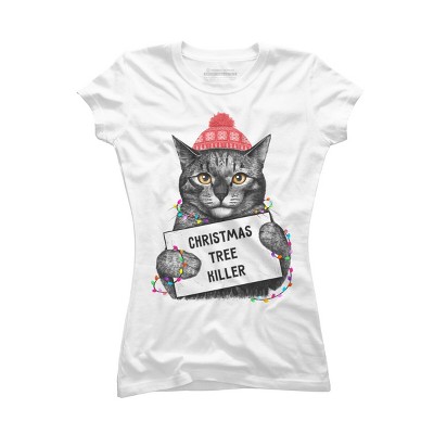 Junior's Design By Humans Christmas tree killer By kodamorkovkart T-Shirt