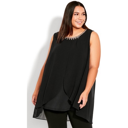Ave Studio| Women's Plus Size Glam Bejeweled Top - Black - 30w : Target