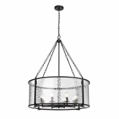 Barrington Industrial Matte Black Steel 8-Light Chandelier with Clear Waterglass