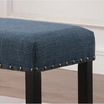 Blue Upholstered Dining Bench with Nailhead Trim