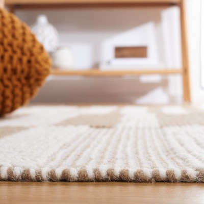 Ivory and Light Brown Wool Flat Woven Handmade Area Rug