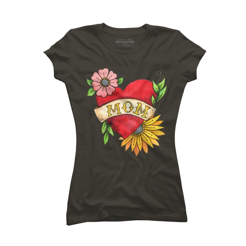 Junior's Design By Humans Watercolor Flower Mom Tattoo By latheandquill T-Shirt, 1 of 3