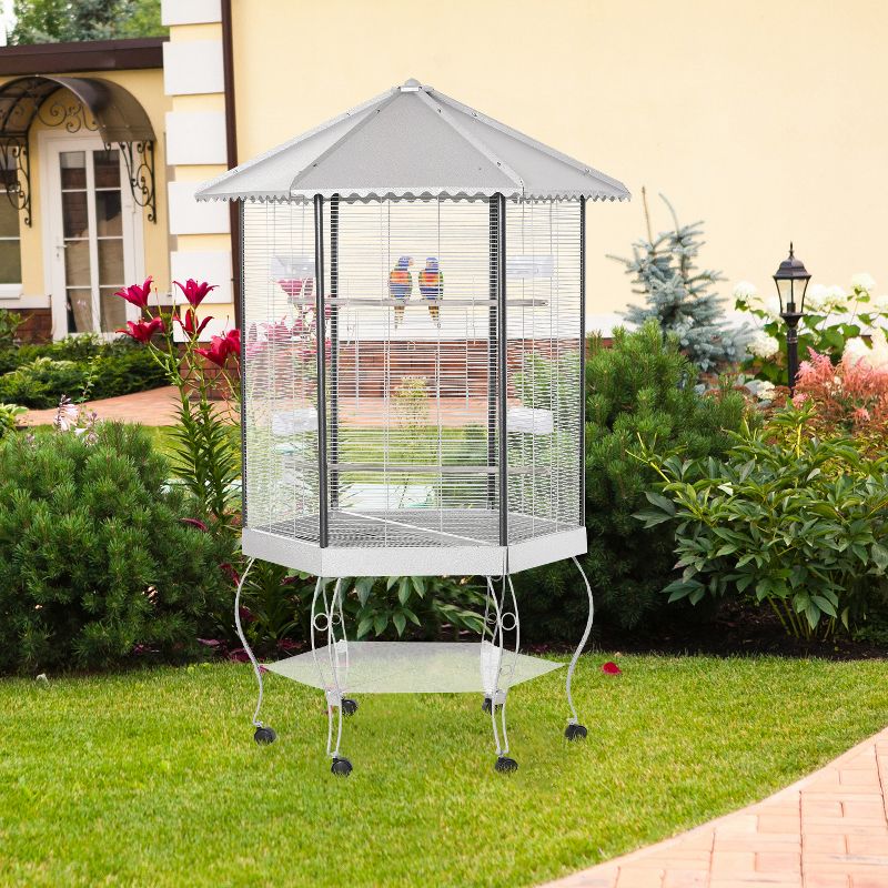 PawHut 77" Flight Bird Cage Hexagon Covered Canopy Portable Aviary With Storage, 2 of 9