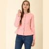 INSPIRE CHIC Women's Peplum Collarless Round Neck Button Down Cropped Ruffle Hem Denim Jackets - 4 of 4
