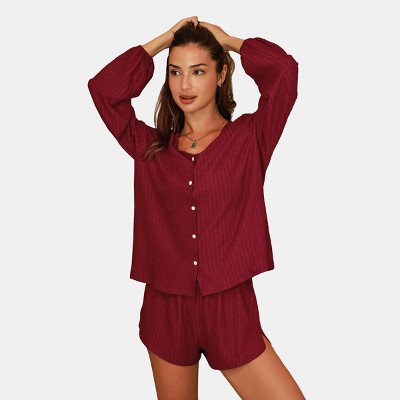 Women's Cozy Ribbed Button-Down Loungewear Set - Cupshe