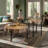 Lovmor 33.86"Modern Retro Splicing Round Coffee Table,Fir Wood Table Top with Gold Cross Legs Base - 3 of 4