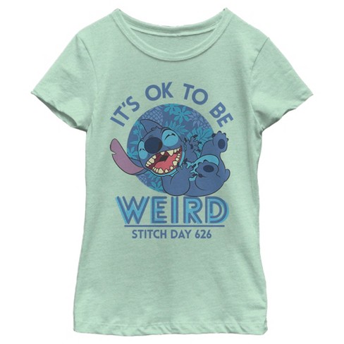 Girl's Lilo & Stitch It's Ok to Be Weird Stitch Day 626 T-Shirt - Mint -  Large