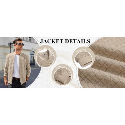 COOFANDY Mens Zip Up Sweater Jacket Waffle Sweatshirt Knit Bomber Lightweight Casual Jackets Light Grey S — фото 3