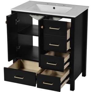 NicBex 30" Bathroom Storage Cabinet with Sink, Bathroom Vanity, 4 Spacious Drawers and 2 Cabinet Doors for Bathroom, Black - 1 of 4
