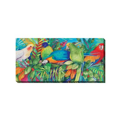 Cottage Garden West of The Wind Polly and Friends Blue, Red, Green 48 x 24 Inch Waterproof Gallery Wrapped Canvas, Outdoor Garden, Yard, Patio All